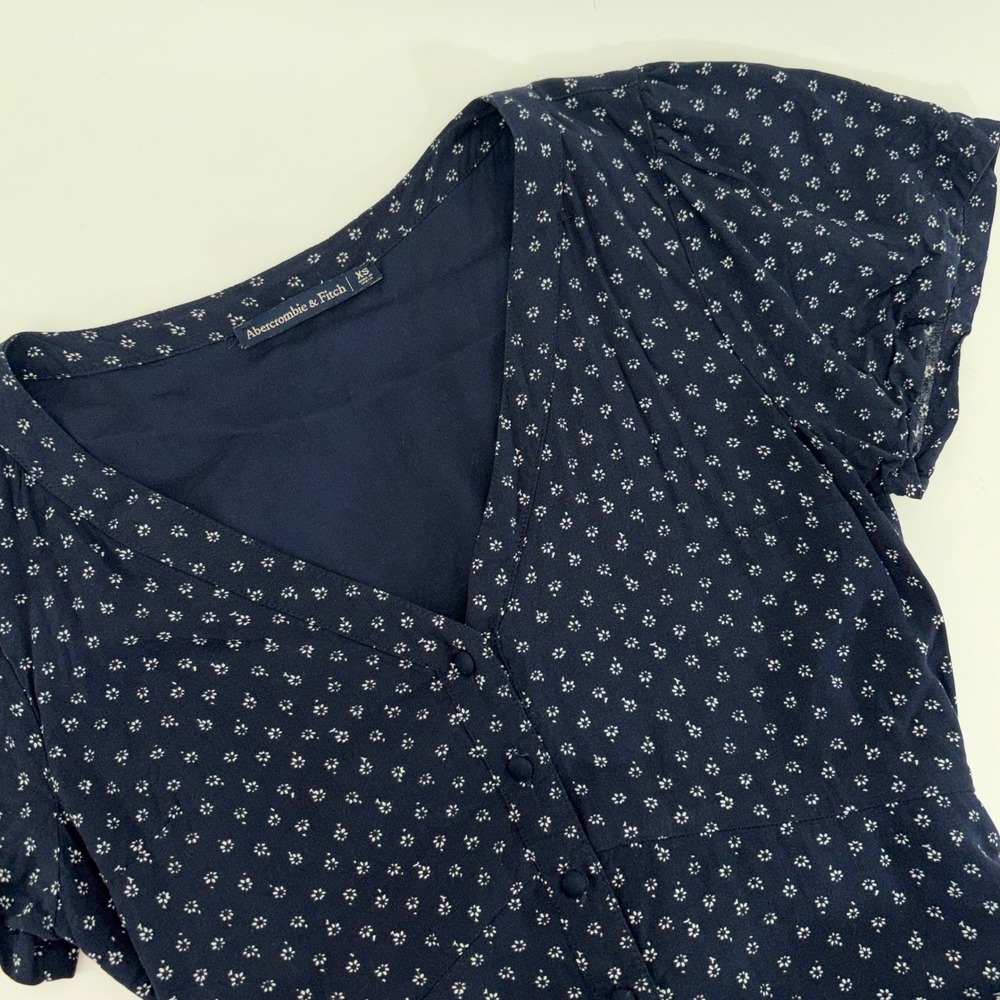 Abercrombie & Fitch Navy Blue Floral Button Front Mini Dress XS Short Sleeve
